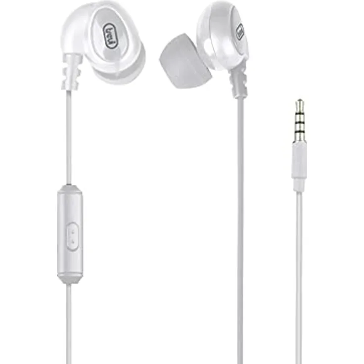 Trevi HMP 696 M Ergonomischer Mini-Stereo-Kopfhörer mit integriertem Mikrofon, langlebiges, verhedderungsfreies Kabel, kompatibel mit Smartphones, Außengeräuschreduzierung, Weiß