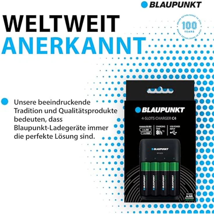 Blaupunkt Standard Ladegerät für 1-4 NI-MH Akkus, inklusive 4 AA Blaupunkt Akkus, LCD-Ladestatusanzeige, 8-10 Stunden Ladezeit – Bild 5