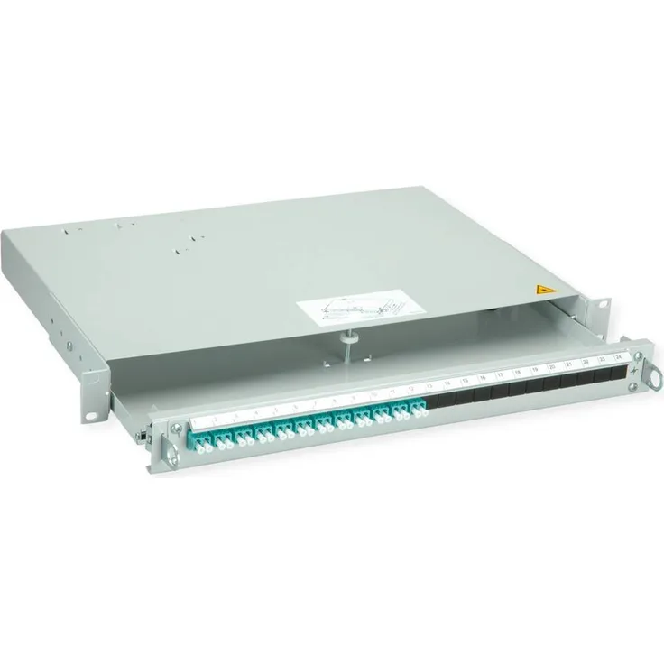Telegärtner PROFI V LWL-Panel 1HE, 12x LC Duplex Kupplungen, türkis, Faserklasse OM3