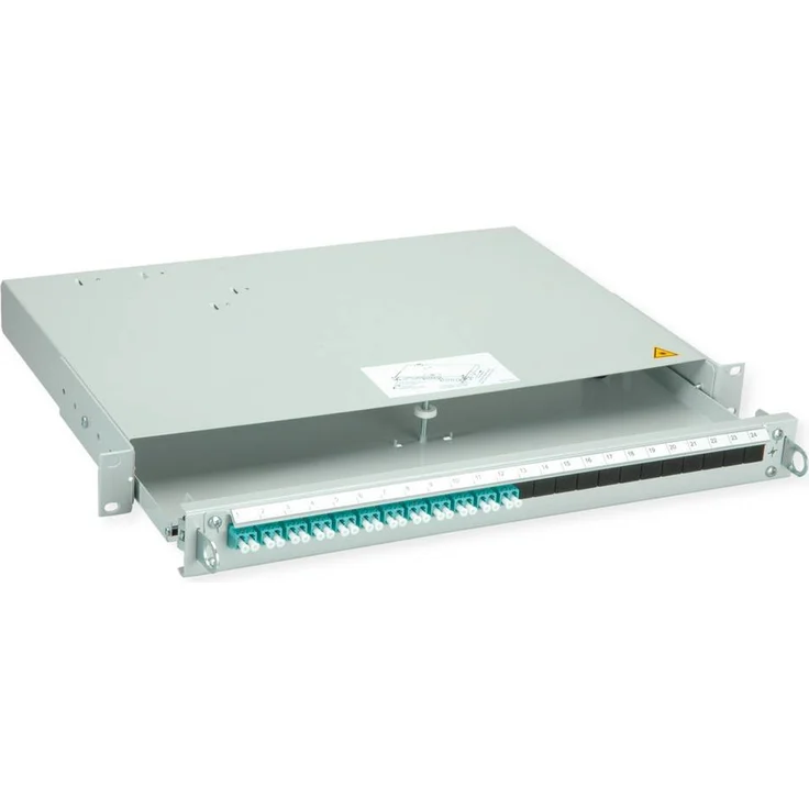 Telegärtner PROFI V LWL-Panel 1HE, 12x LC Duplex Kupplungen, türkis, Faserklasse OM3