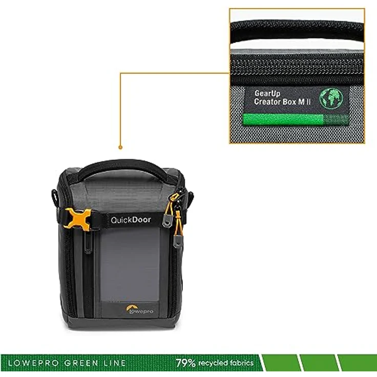 Lowepro GearUp Creator Box Medium II, Spiegellose und DSLR-Kameratasche, Kameratasche mit QuickDoor-Zugang, Hergestellt aus Recyclingmaterial, Orange Gepolsterte Innenfächer, Grau – Bild 2