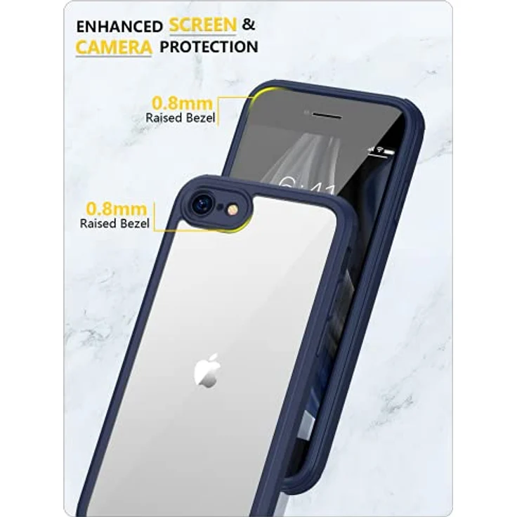 Miracase 360 Grad Hülle kompatibel mit iPhone SE 2022/SE 2020/iPhone 8, Ganzkörper Schutzhülle mit integriertem Glas Displayschutz, stoßfest, Blau – Bild 5