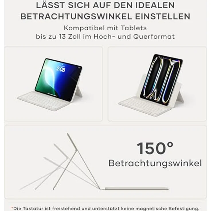 Satechi OntheGo, kabellose Tablet-Tastatur mit verstellbarem Ständer, beige-braun, unterstützt bis zu 3 Geräte, USB-C – Bild 6