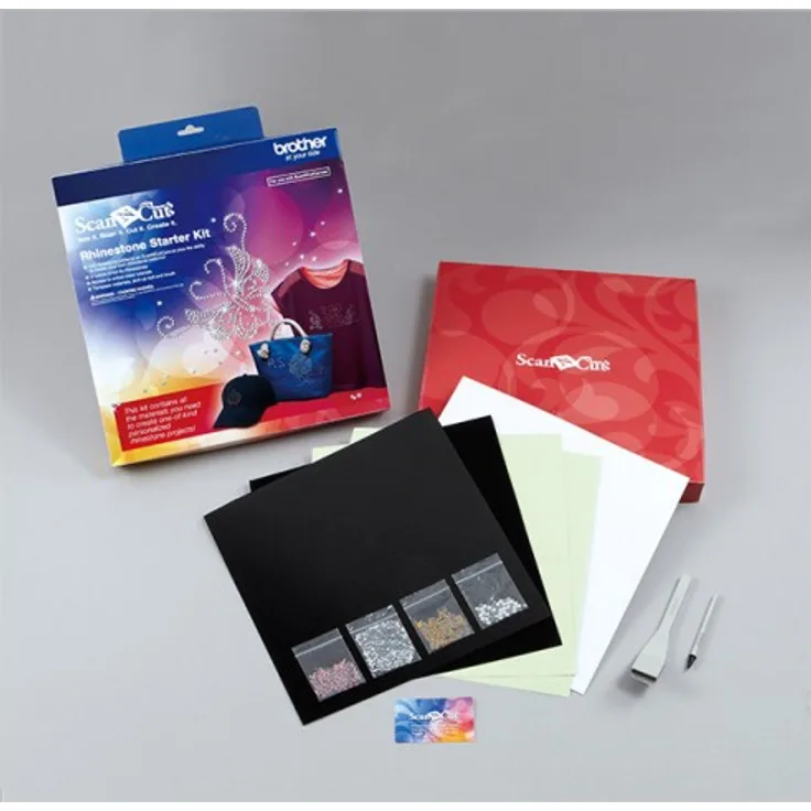 Brother BT Strass Starter Kit BT0110001, Plotter-Set mit 800 klaren und 600 farbigen Strasssteinen, 30,5x30,5 cm Transfermaterial