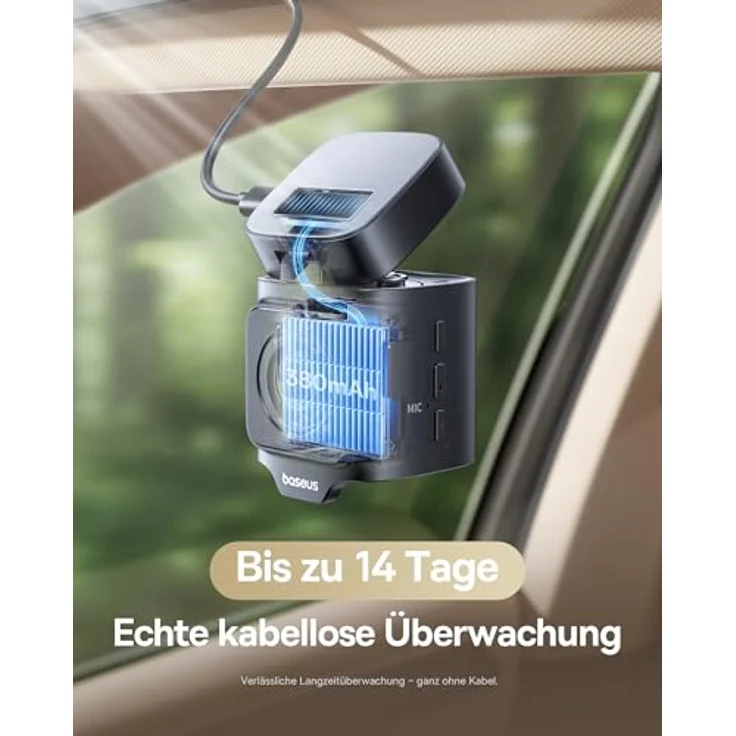 Baseus VD1 Pro Dashcam, kabellose 4K+1080P Dashcam für Auto vorne und hinten, Solar-Dashcam mit 24h Parküberwachung, STARVIS Nachtsicht, 5GHz WLAN, GPS, 170° Weitwinkel und 32GB Karte – Bild 4
