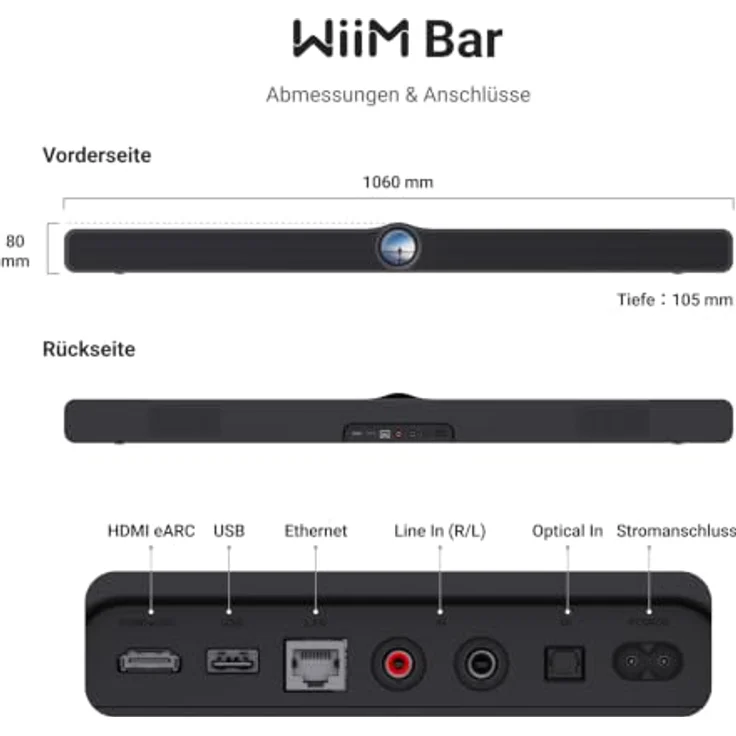 WiiM Sound Bar, Multiroom Soundbar mit 135 W, Dolby Atmos, Touchdisplay und Sprachsteuerung, Schwarz Matt – Bild 12