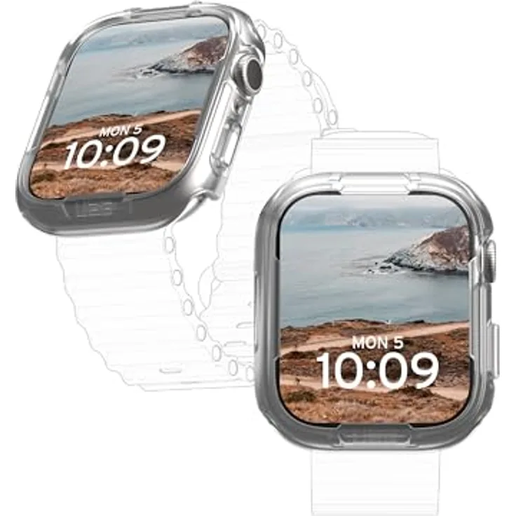 URBAN ARMOR GEAR Scout Case für Apple Watch 9/8/7 (45mm), sturz- und stoßsichere Hülle nach US-Militärstandard, robust mit Displayschutz in Clear