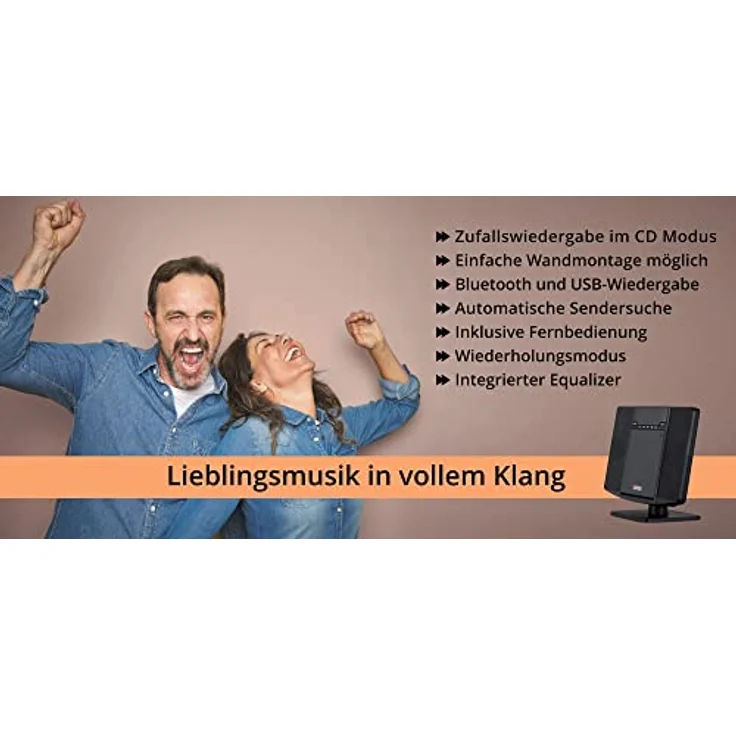 Beatfoxx MCD-60 Vertikal Stereoanlage (CD/MP3-Player, USB, Bluetooth, Aux In, Stand- oder Wandmontage, inkl. Fernbedienung) Schwarz – Bild 2