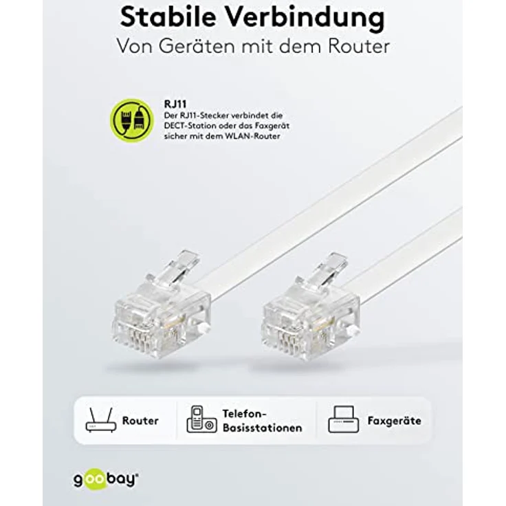 Goobay 93067 Modularanschlusskabel 3 Meter, Weiß - RJ11/RJ14-Stecker (6P4C) auf RJ11/RJ14-Stecker (6P4C) – Bild 4