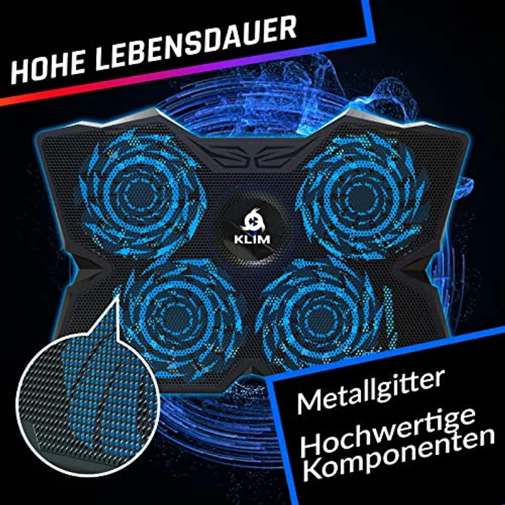 KLIM Diamond Laptop Kühler, 4 Lüfter für schnelle Kühlung, kompatibel mit Laptops von 11 bis 19 Zoll – Bild 4