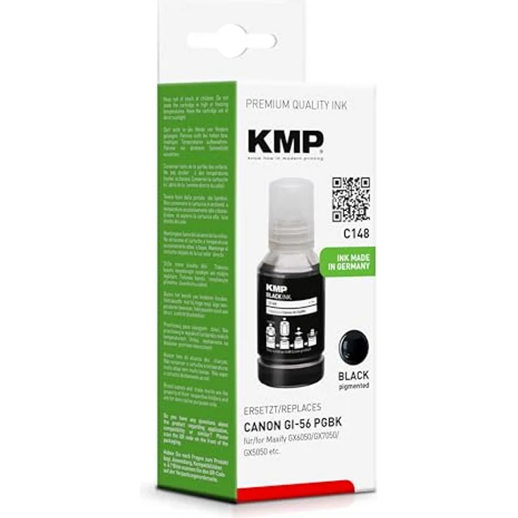 KMP C148 Tintentank schwarz, kompatibel mit Canon GI-56 PGBK, kostengünstige und umweltfreundliche Druckerpatrone – Bild 1