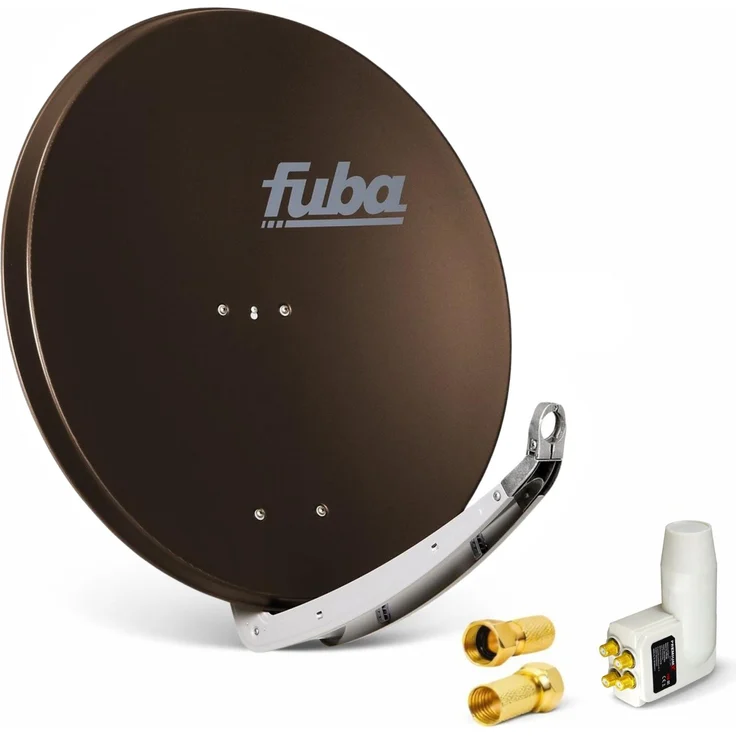 Fuba DAA 850 B, 85x85cm Satellitenschüssel aus Aluminium in Braun mit PremiumX Quad LNB für 4 Teilnehmer und 8x F-Stecker