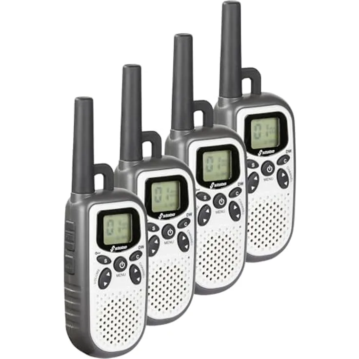 stabo freecomm 400 II 4er Funkkoffer, wasserfest mit 10 km Reichweite, 16 Kanälen, Li-Ion Akkus, schwarz/grau