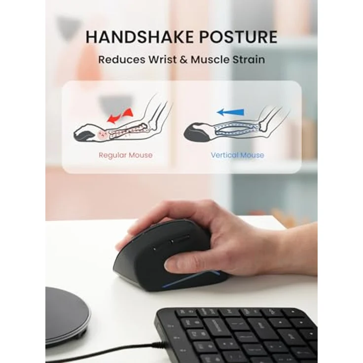 Perixx PERIMICE-715RX Kabellose Wiederaufladbare Vertikale Maus, Ergonomisches Design, Duale Ladefunktion (Kabel & Wireless), Inklusive Wireless-Ladegerät, Für Rechtshänder, Schwarz – Bild 4