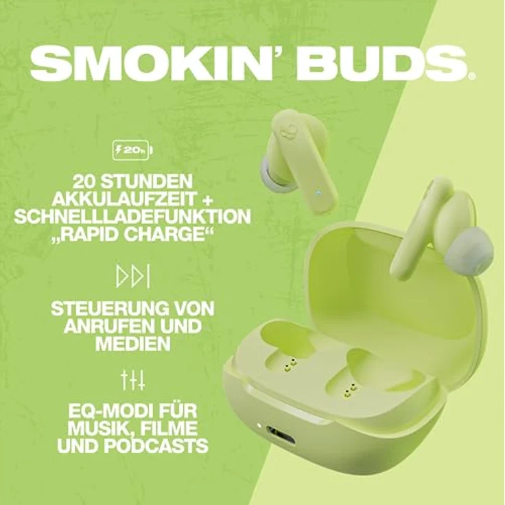 Skullcandy Smokin' Buds In-Ear Wireless-Kopfhörer, 20 Std. Akkulaufzeit, Mikro, kompatibel mit iPhone, Android und Bluetooth-Geräten - Matcha – Bild 2