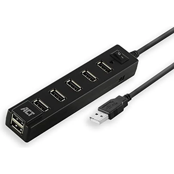 ACT USB Hub, tragbarer USB Verteiler, USB Hub 7 Port, EIN/Aus-Schalter, für PC und Laptop - AC6215