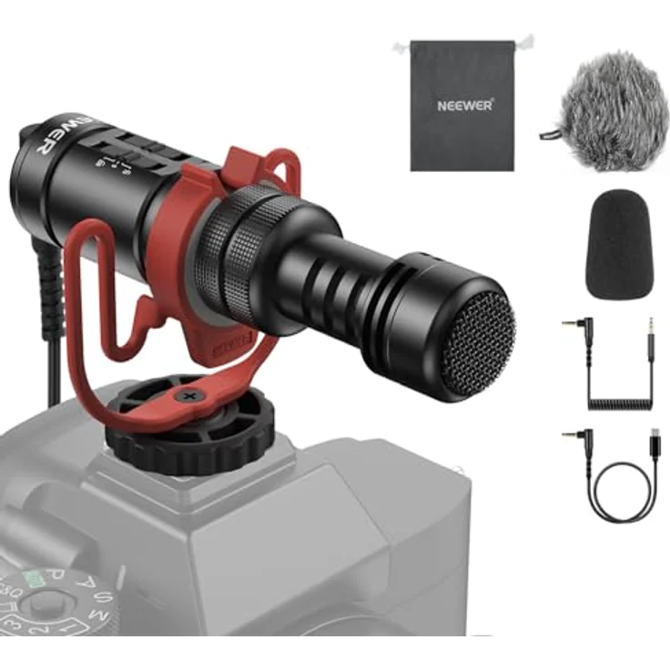 NEEWER VM11 Plug & Play Vlog Mikrofon, Mini Supernierenmikrofon mit 20-20KHz, zwei OTG Adaptern für DSLR, iPhone, Android, Echtzeit-Audiomonitoring und Windschutz – Bild 1