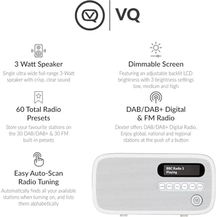 VQ Dexter, DAB/DAB+ Digitalradio & FM Radio in Eiche mit Bluetooth, 60 Speicherplätzen, 3W Lautsprecher – Bild 5