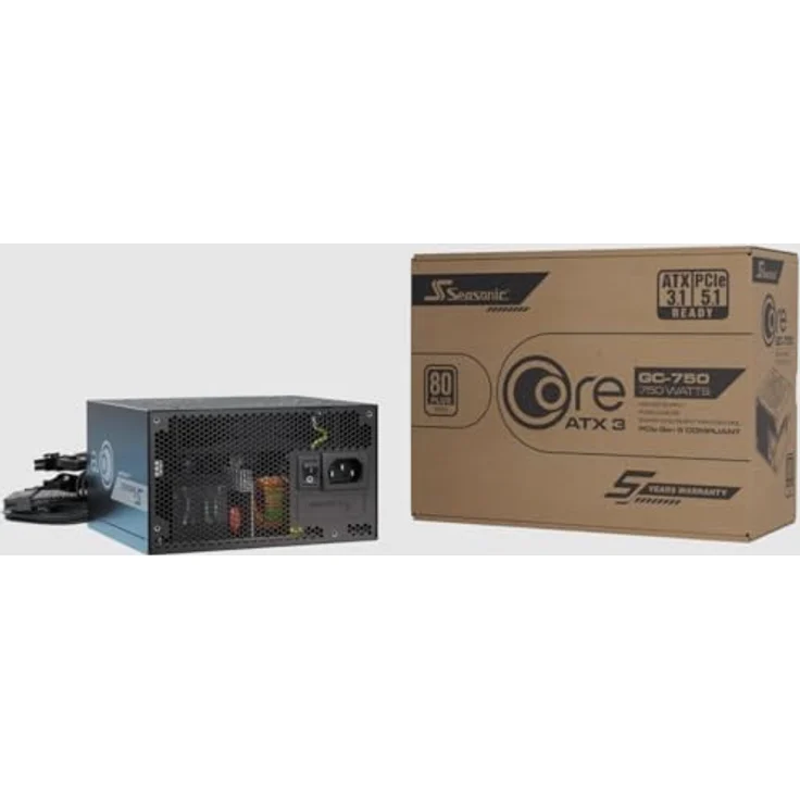 Seasonic Core GC-750, 750W ATX3 Netzteil (80+ Gold), schwarzes PC Netzteil mit 120 mm Lüfter und festem Kabelstrang – Bild 1