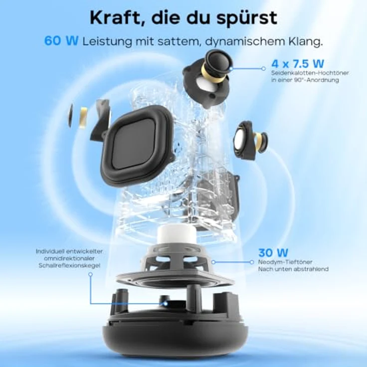 Tribit StormBox Max Tragbarer Bluetooth Lautsprecher, 60 W, 360°-Klang, IP68-Wasserdicht, XBass 2.0, Bluetooth 6.0, 20 Stunden Akkulaufzeit, TWS-Kopplung für Outdoor-Aktivitäten, schwarz – Bild 3