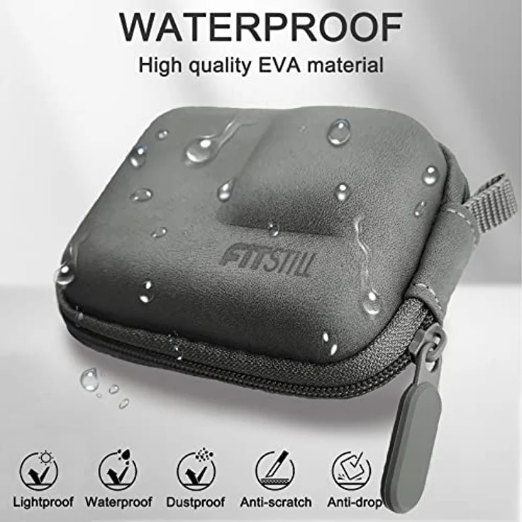 FiTSTILL Graue PU-Mini-Tragetasche für GoPro Hero 13-5, hartschalig, wasserdicht, stoßdämpfend, Reise-Aufbewahrung für DJI Osmo Action 5-1 – Bild 3