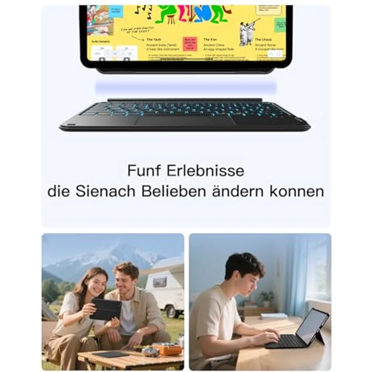 Inateck Ultraleichte Tastatur für iPad 11 A16/10 Gen, iPad Air 11" M4/M3/M2, Pro 11, abnehmbar, 7-farbige Beleuchtung, Touchpad – Bild 8
