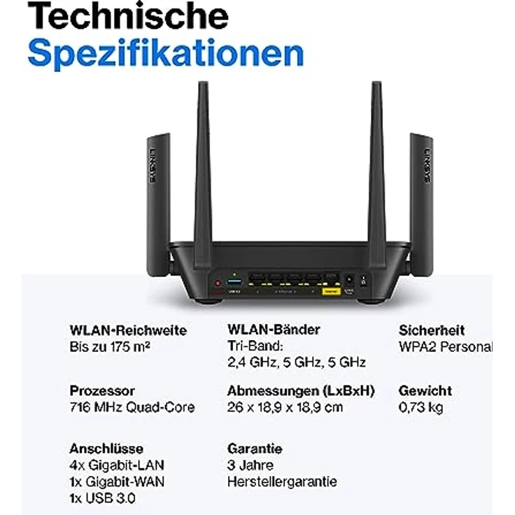 Linksys MR9000 Tri-Band Mesh-WLAN WiFi 5-Router (AC3000, kompatibel mit dem grenzenlosen Velop WLAN-System, 4 Gigabit-Ethernet-Ports, Kinderschutzfunktionen über die Linksys App, geeignet für Alexa) – Bild 4
