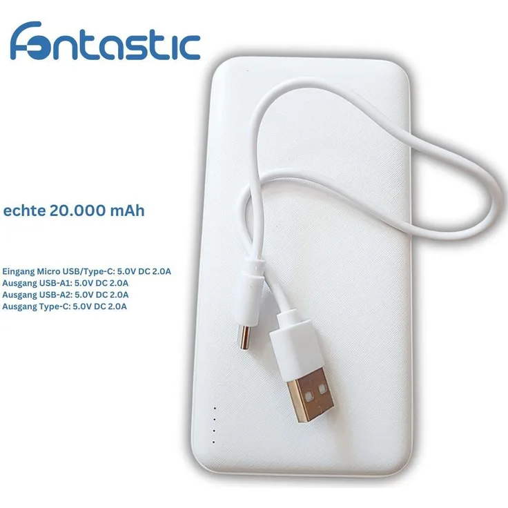 EM2GO Power Bank Renz20 - 20.000mAh, Lithium-Polymer Batterie, USB Type-C™ und USB-A Anschlüsse, kompakt und mobil