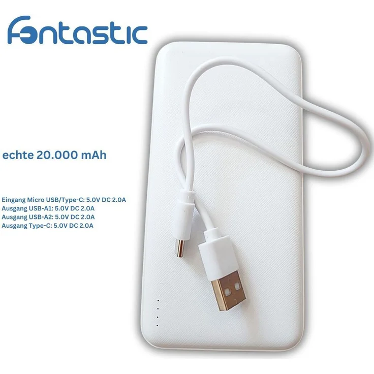 EM2GO Power Bank Renz20 - 20.000mAh, Lithium-Polymer Batterie, USB Type-C™ und USB-A Anschlüsse, kompakt und mobil