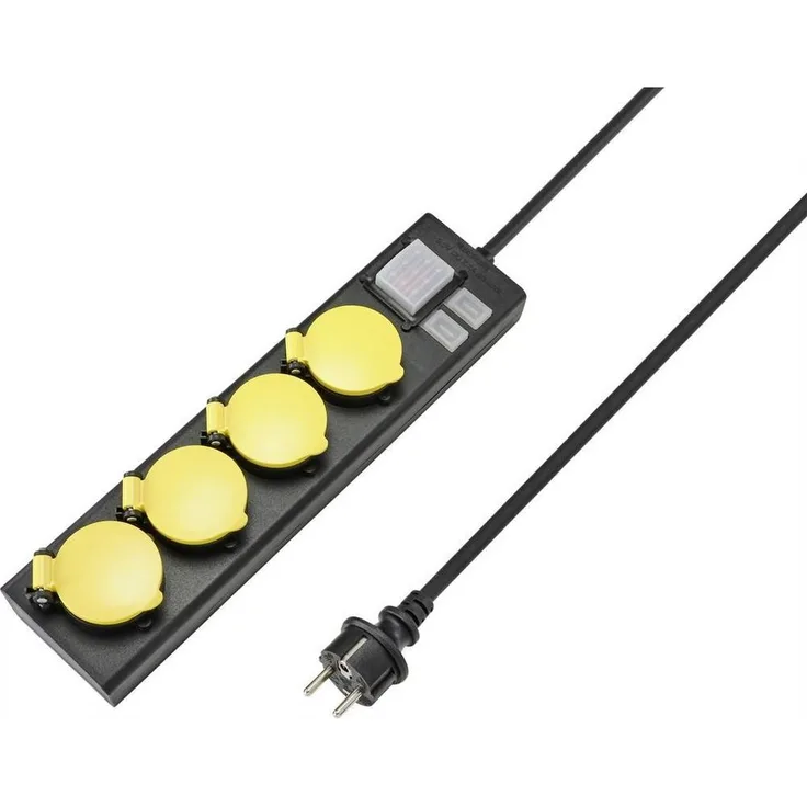 Sygonix 4-fach-Steckdosenleiste mit 2 x USB, IP44, mit Schalter, weiß