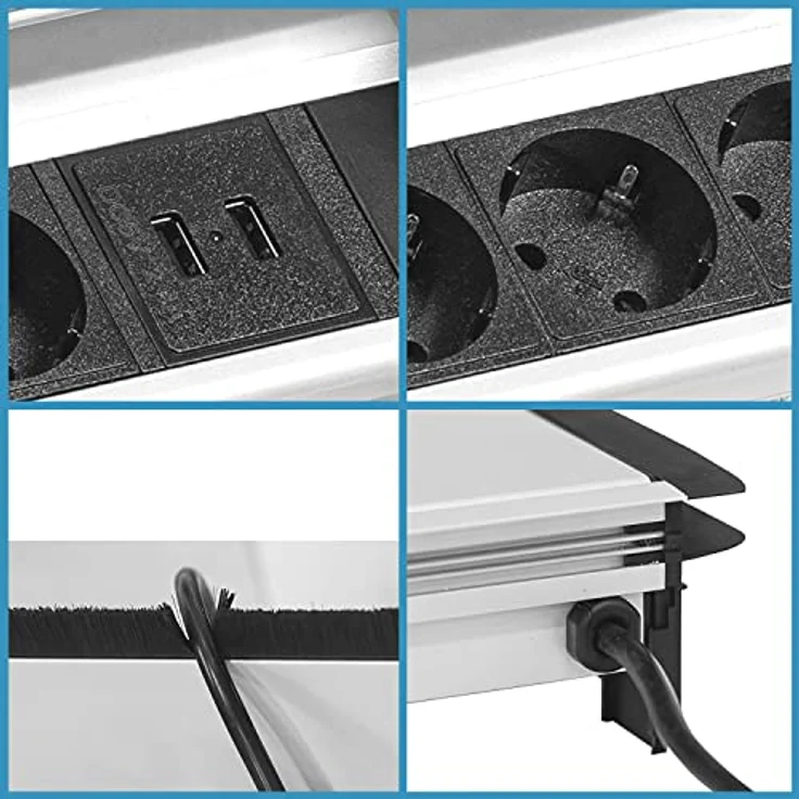 Elbe Inno® versenkbare Tischsteckdose mit 2xUSB, Aluminiumlegierung, 1,5m Kabel, Kindersicherung, für Büro, Werkstatt, Küche – Bild 4