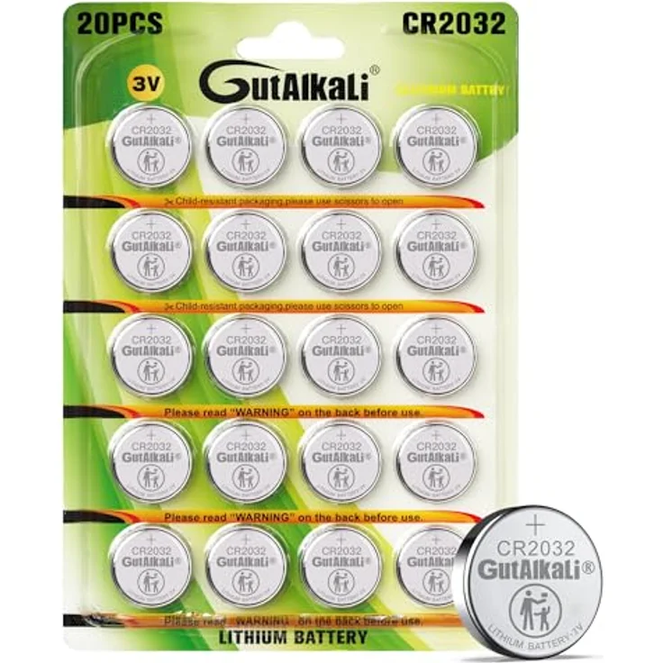 GutAlkaLi CR2032 Lithium Knopfzellen, 20 Stück 3V Hochkapazität 240 mAh für Uhren und Elektronik – Bild 1