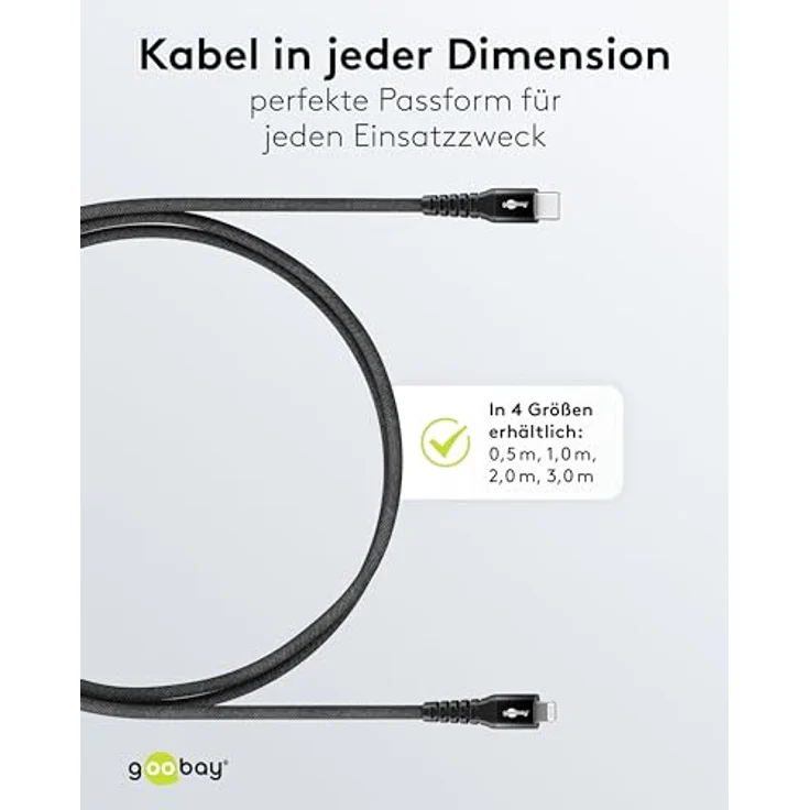 Goobay Lightning auf USB-C Textilkabel, 0,5 m, supersoft mit Metallsteckern – Bild 5