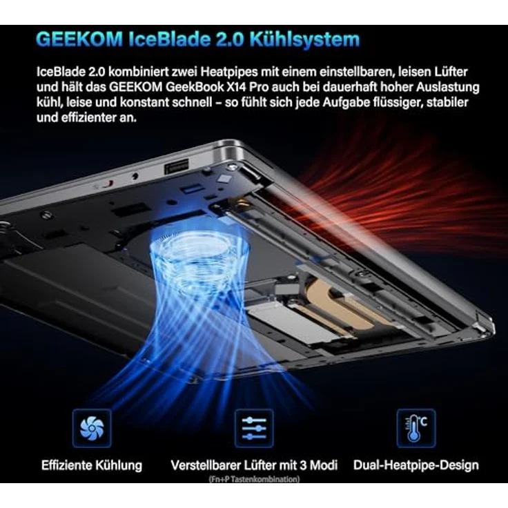 GEEKOM GeekBook X14 Pro, 14" 2.8K OLED Laptop, 999 g, Intel Core Ultra 9-185H, 32GB RAM, 2TB SSD, bis zu 16 h Akku, Windows 11 Pro, Fingerprint-Sensor – Bild 6