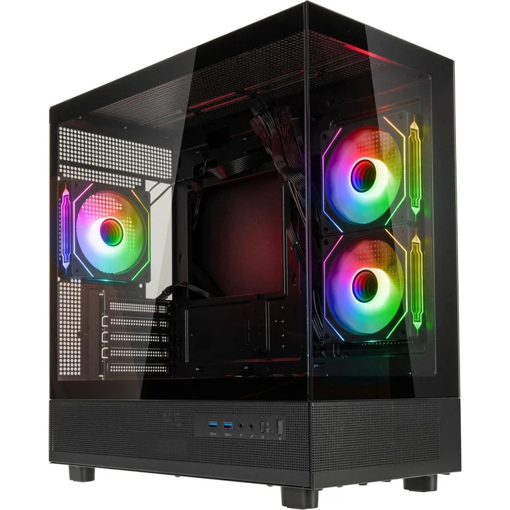 GSI SmartAssembly ARGB Glass Micro-ATX Case mit 650W Bronze Netzteil, Tempered Glass, Schwarz