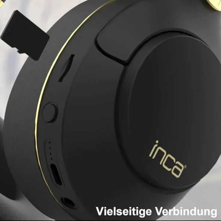 İnca IBK-503 Bluetooth Kopfhörer, kabellose Over-Ear-Headsets mit Mikrofon, 12 Stunden Wiedergabe, AUX & SD-Kartenslot, ergonomisches Design, Schwarz – Bild 5