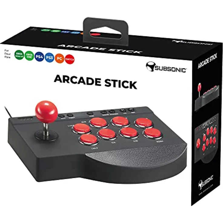 Subsonic Arcade-Joystick, Gaming Controller mit 8 Aktionsknöpfen und 3 m Kabel, Schwarz, Rot – Bild 4