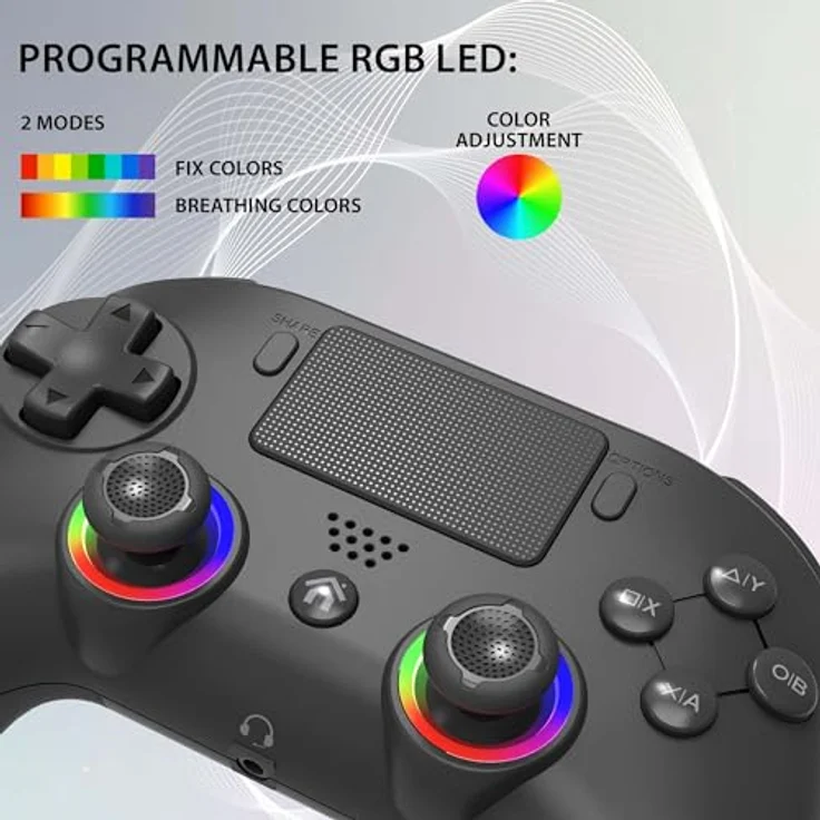 Subsonic Kabelloser Controller für PS4, Bluetooth-Gamepad mit LED, Vibration und 3,5-mm-Headset-Anschluss – Schwarz – Bild 2