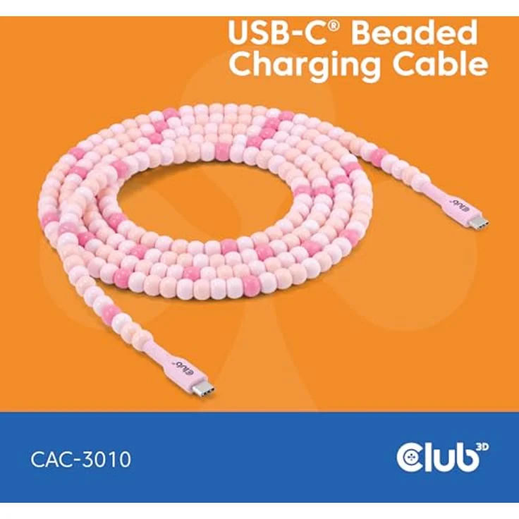 Club3D CAC-3010 USB-C® Perlenkabel, 60W Leistung, pink, Datenübertragung bis 480Mbps – Bild 2