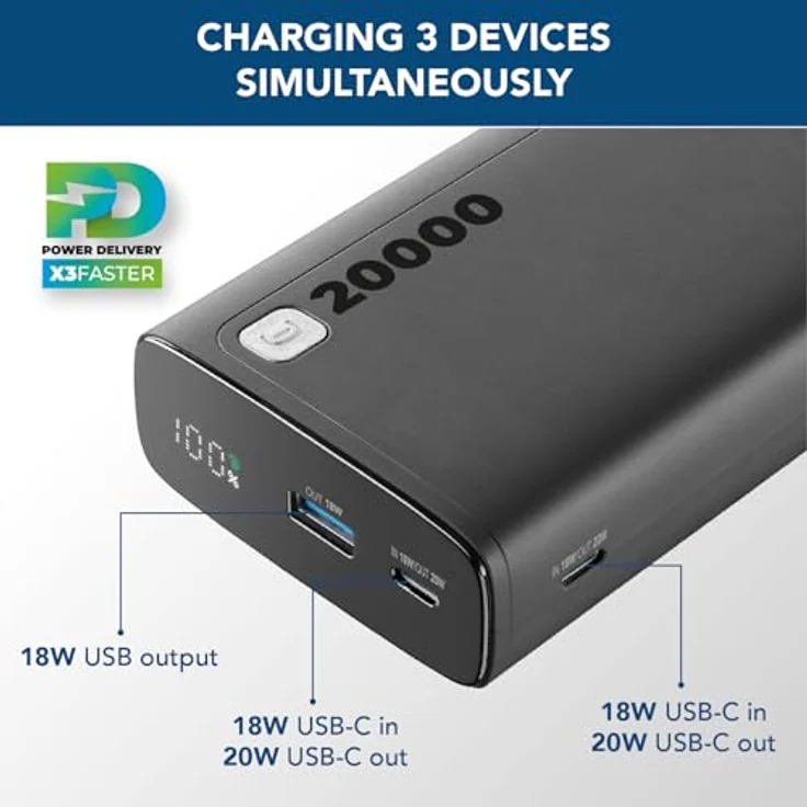 Cellularline Power Bank Elite 20000 PD Black - 20.000 mAh, 3 USB-Anschlüsse, 144 Stunden zusätzliche Ladezeit – Bild 3