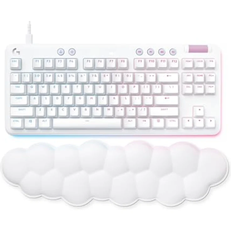 Logitech G 713 Gamer-Tastatur, kabelgebunden, mechanisch, mit RGB-Beleuchtung, LightSYNC, Touch-Schalter (GX Brown) und Handgelenkstütze, AZERTY FR, Weiß – Bild 2