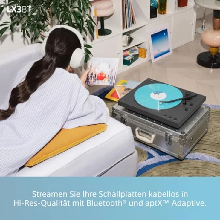 Sony PS-LX3BT, kabelloser Bluetooth-Plattenspieler mit vollautomatischer Wiedergabe, Hi-Res Audio, Riemenantrieb, integriertem Phono-Vorverstärker, 2 Geschwindigkeiten und Staubschutzhaube – Schwarz – Bild 4