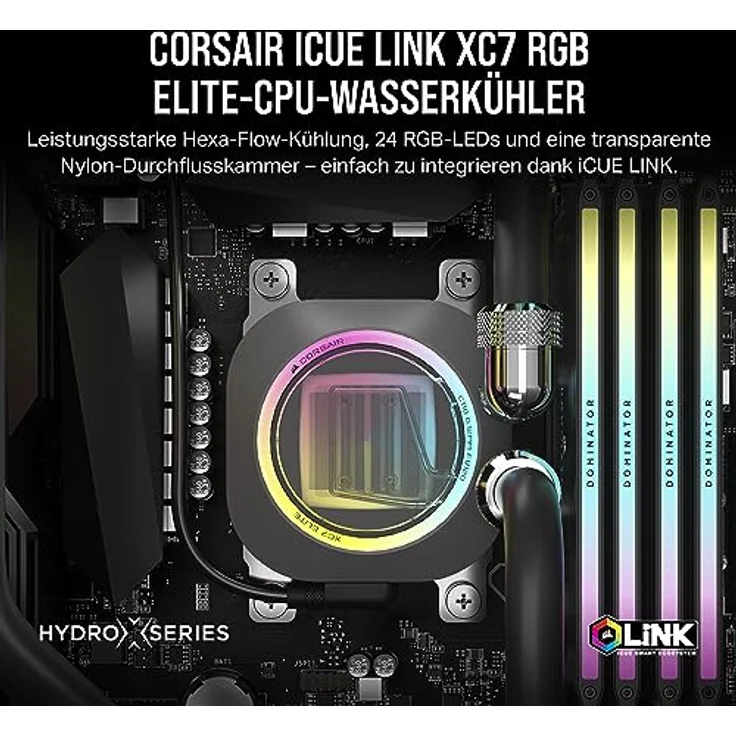 Corsair iCUE LINK XC7 RGB Elite CPU-Wasserkühler - Transparente Durchflusskammer - 24 RGB-LEDs - Kompatibel mit Intel LGA 1700, AMD AM5 und älter - Stealth-Grau – Bild 2
