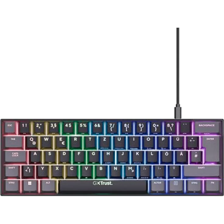 Trust Gaming GXT 867 Acira 60% Mechanische Tastatur, RGB Beleuchtung, Doppelt Belegte Tasten, USB Mini Tragbare Programmierbare, Deutsche QWERTZ Layout, 60 Prozent PC Laptop – Bild 2