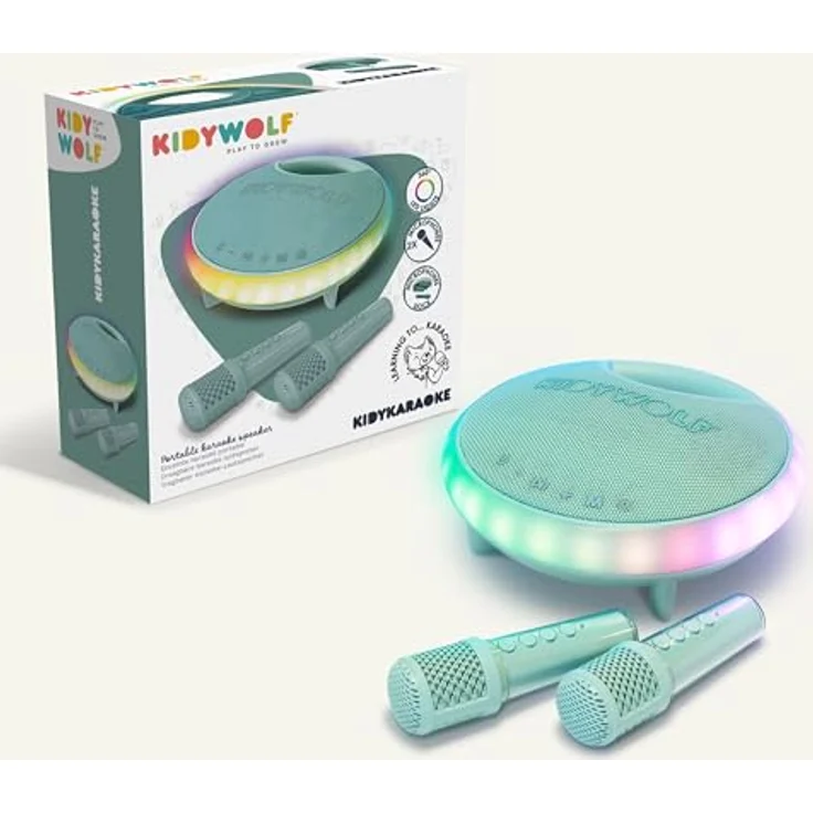 Kidywolf Kidy Karaoke, Bluetooth-Lautsprecher mit 40 Watt, zwei Mikrofonen und LED-Lichteffekten, grün – Bild 2