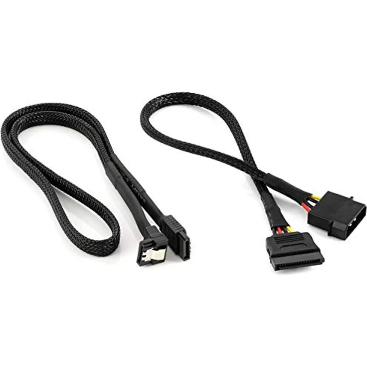 Poppstar Sata 3 Datenkabel mit Molex Sata Adapter (60cm Sata 3 Kabel (Stecker gerade-90°), 30cm Molex zu S-ATA Stromadapter (4-Pin auf 15-Pin Sata)), gesleevt, schwarz