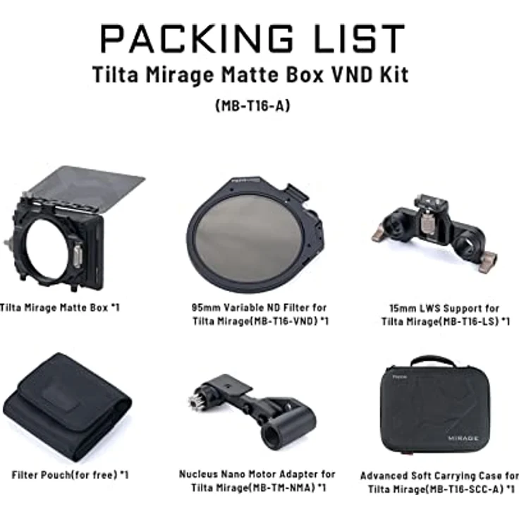 Tilta Mattbox, Mirage VND Kit Matte Box mit Filterrahmen für DSLR/Spiegellose Kameras,95mm Variabler ND Filter,Nucleus Nano Motor Adapter,15mm LWS Grundplattenunterstützung MB-T16-A – Bild 2