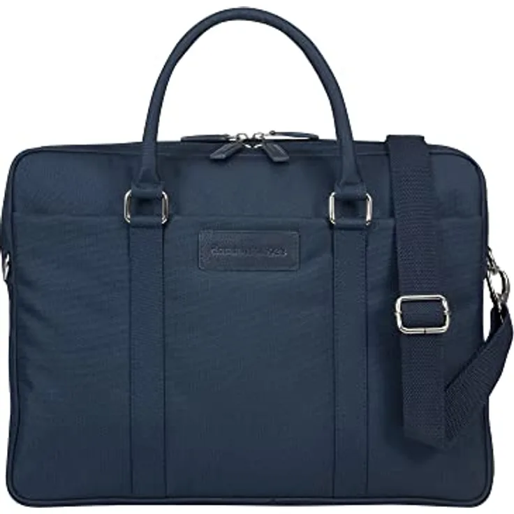 dbramante1928 Ginza - 16" Duo Pocket Laptop Bag Recycled - Handgefertigt aus recyceltem Material, blau, mit zwei Hauptfächern und abnehmbarem Schultergurt