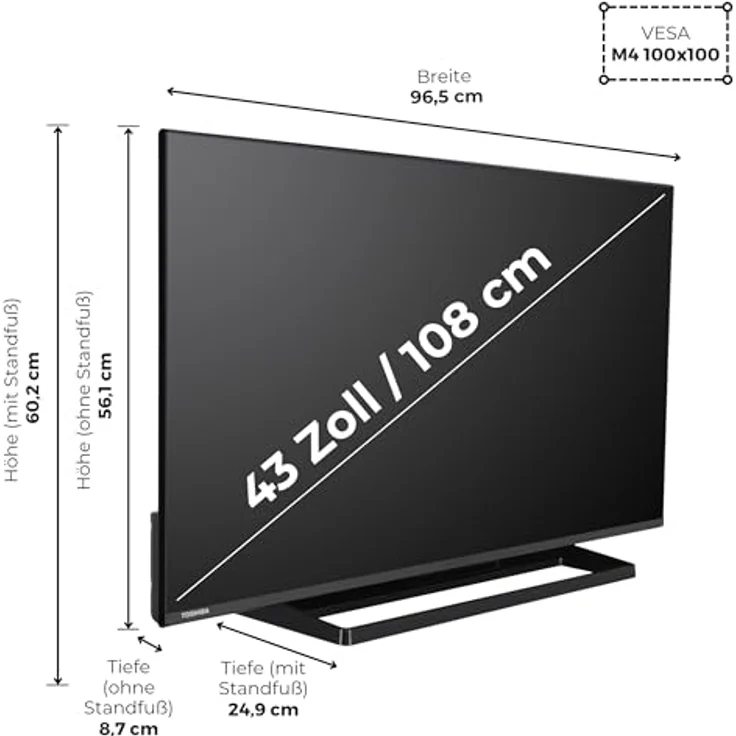 Toshiba 43UV3363DA, 43 Zoll Smart TV VIDAA, 4K UHD Fernseher mit HDR und Triple-Tuner, LED TV – Bild 3