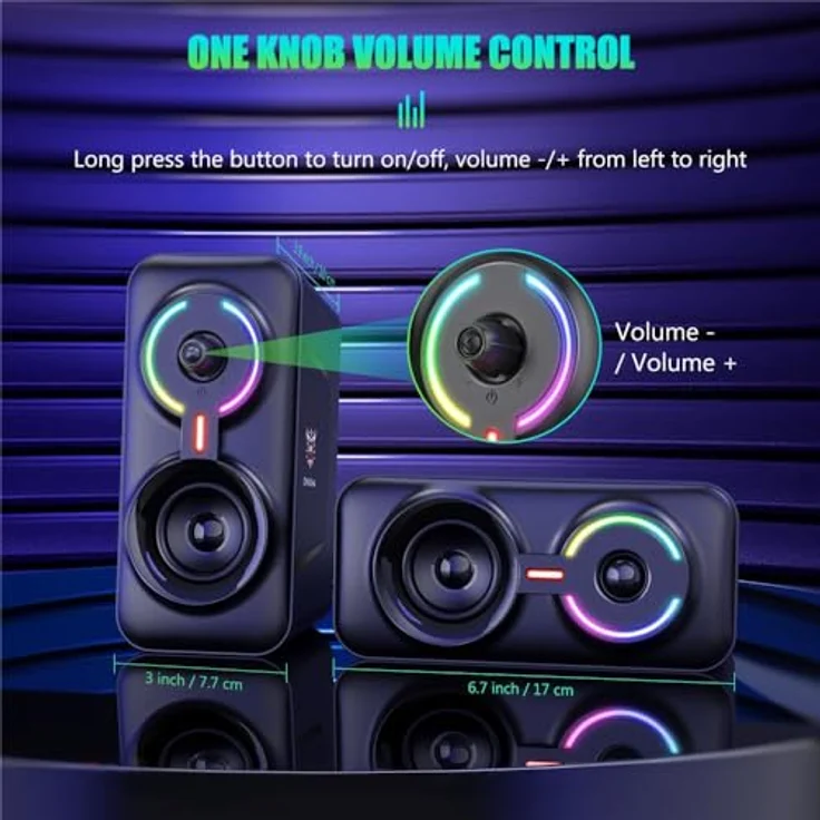 ONIKUMA L6 Multimedia Gaming Speaker, 10 Watt mit BT5.0 und multicolor LED-Beleuchtung, Schwarz – Bild 6